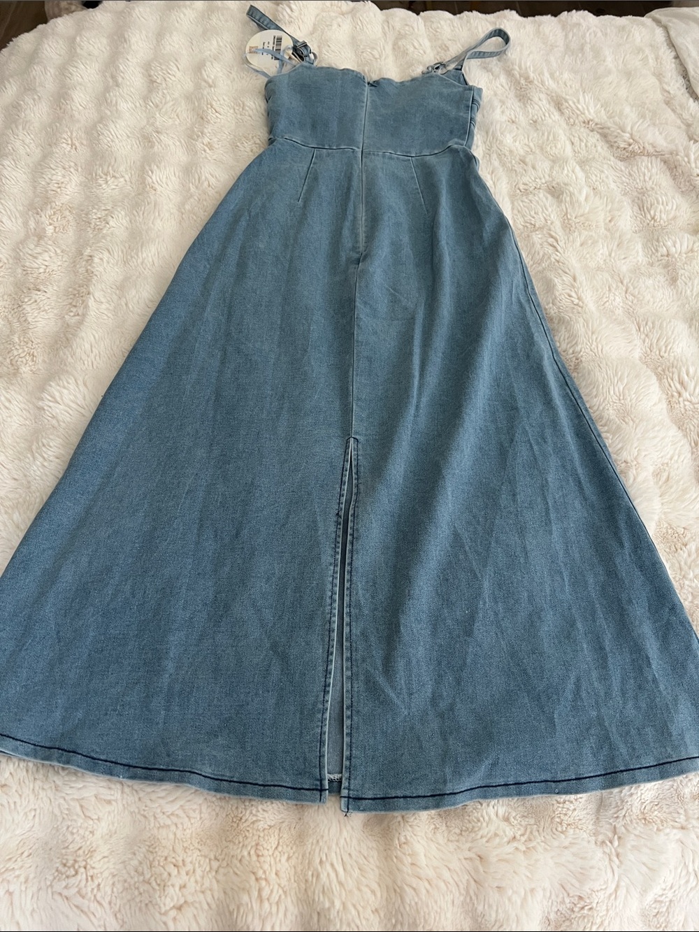 Selfie Leslie Here Comes The Sun Light Blue Denim Maxi Dress size Small NWT - Picture 7 of 16